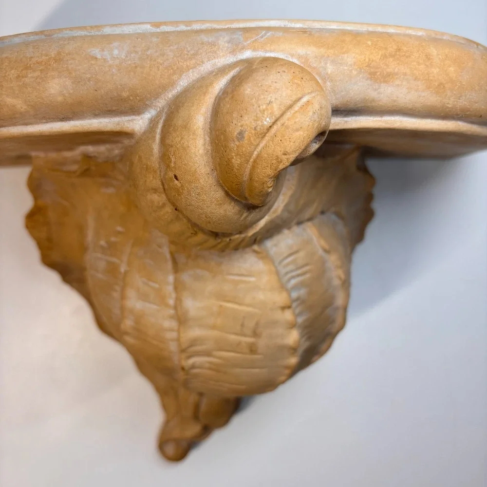 Vintage Plaster Conch Shell Wall Sconce Shelf Bracket Coastal Decor Accent, 12